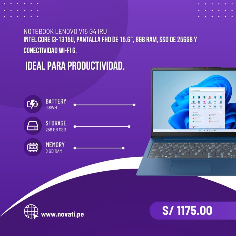 Notebook Lenovo V15 G4 IRU Core i3-1315U 1.2 / 4.5GHz 8GB RAM 256GB SSD