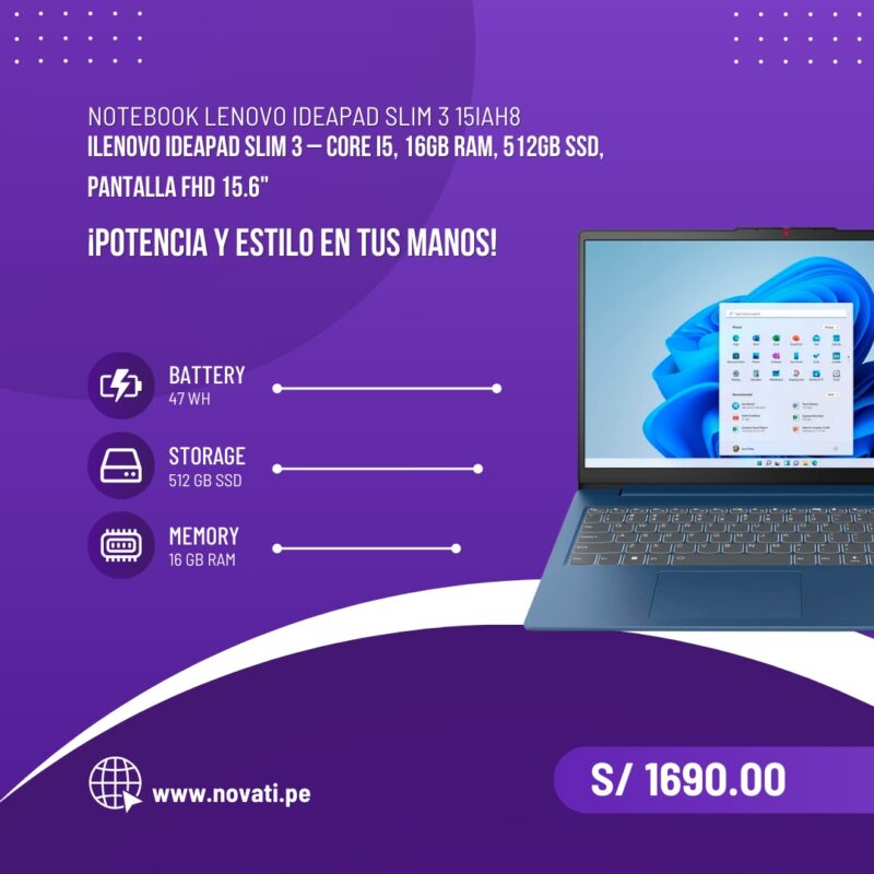 Notebook Lenovo IdeaPad Slim 3 Core i5-12450H 2.0 / 4.4GHz 16GB RAM 512GB SSD